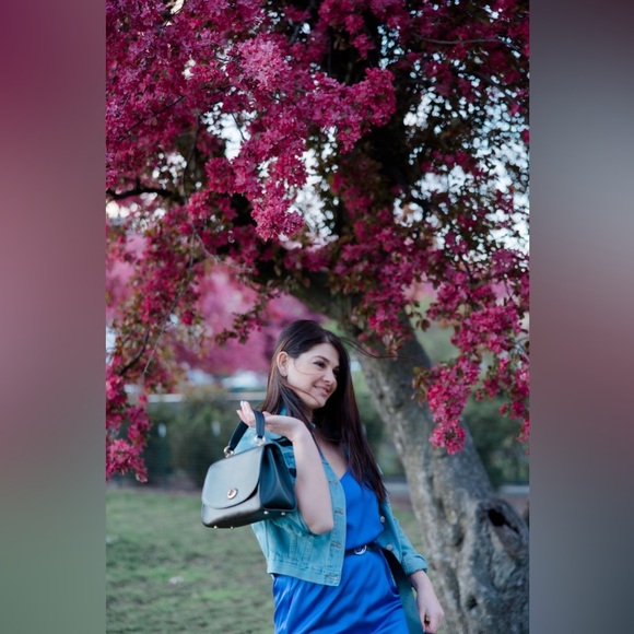 Blue Satin Fitted Midi Dress - Picture 8 of 10